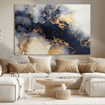 41136487-MGV-CV-36X24-Black Marble Wall Art Canvas Print, Framed Gold Veins Art Picture Print, Abstract Texture Perfect Moody Luxe Decor Artwork