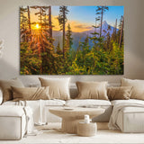 83544043-MGV-CV-36X24-Forest Sunset Wall Art Canvas Print, Framed Sunset Trees Art Picture Print, Green Pines Perfect Rustic Nature Decor Artwork