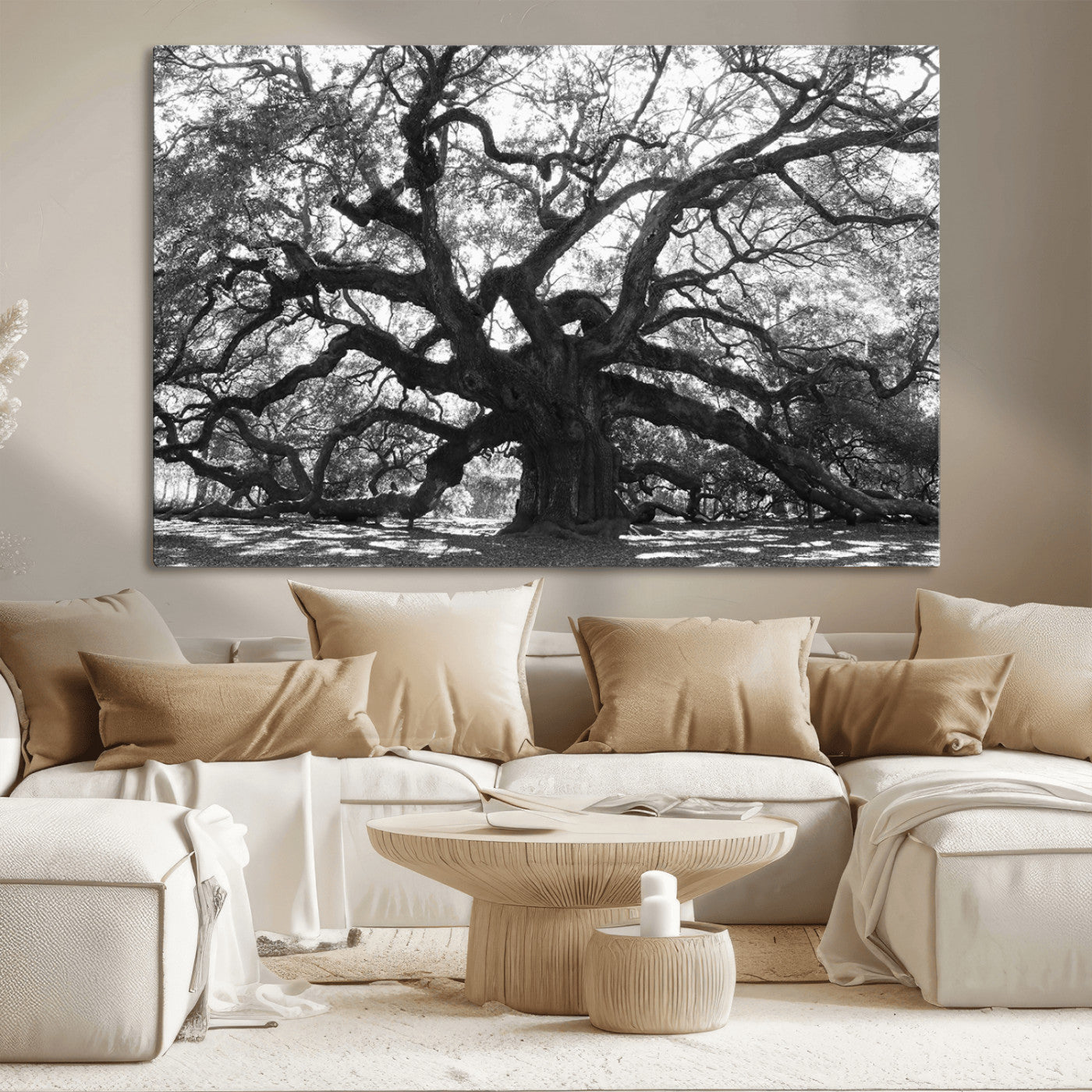 81655611-MGV-CV-36X24-Ancient Oak Wall Art Canvas Print, Framed Twisted Branches Art Picture Print, Gnarled Tree Perfect Moody Nature Decor Artwork