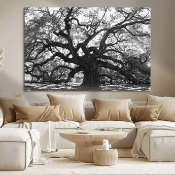 81655611-MGV-CV-36X24-Ancient Oak Wall Art Canvas Print, Framed Twisted Branches Art Picture Print, Gnarled Tree Perfect Moody Nature Decor Artwork