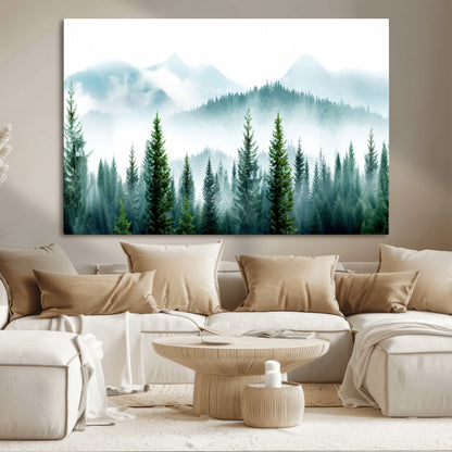 16716676-MGV-CV-36X24-Pine Forest Wall Art Canvas Print, Framed Misty Mountains Art Picture Print, Foggy Trees Perfect Moody Forest Decor Artwork