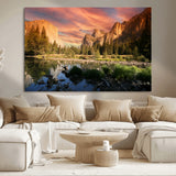 31199457-MGV-CV-36X24-Yosemite Valley Wall Art Canvas Print, Framed El Capitan Art Picture Print, Sunset Sky Perfect Vibrant Western Decor Artwork