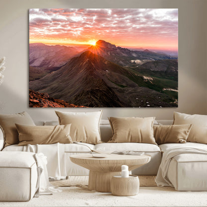 50957419-MGV-CV-36X24-Mountain Sunrise Wall Art Canvas Print, Framed Alpine Ridge Art Picture Print, Mountain Range Perfect Vibrant Rustic Decor Artwork