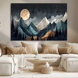 11060882-MGV-CV-36X24-Moonlit Mountains Wall Art Canvas Print, Framed Forest Silhouette Art Picture Print, Night Landscape Perfect Modern Forest Decor
