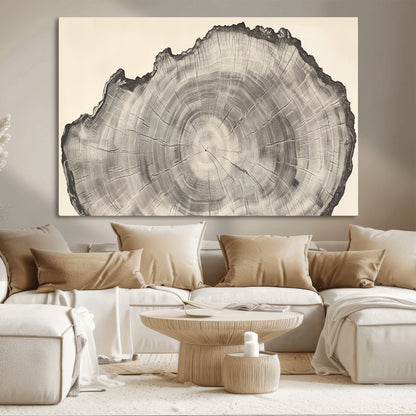 98921313-MGV-CV-36X24-Tree Ring Wall Art Canvas Print, Framed Wood Slice Art Picture Print, Minimalist Wood Perfect Rustic Academic Decor Artwork