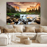 90956031-MGV-CV-36X24-Yosemite Valley Wall Art – Scenic Mountain River Landscape Canvas Print, Nature Photography for Living Room, Bedroom, Cabin,