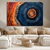 72209152-MGV-CV-36X24-Abstract Tree Ring Wall Art – Vibrant Blue Orange Wood Grain Canvas Print, Rustic Modern Nature Artwork for Living Room, Office,