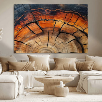 65909987-MGV-CV-36X24-Rustic Tree Ring Wall Art – Nature Inspired Wooden Texture Canvas Print, Modern Abstract Artwork for Living Room, Bedroom, Office
