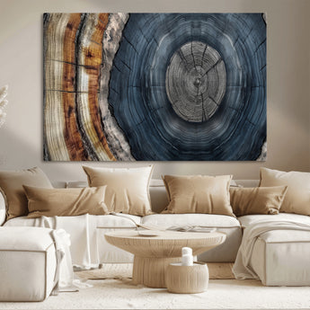 91368647-MGV-CV-36X24-Tree Ring Wall Art – Natural Rustic Wood Texture Canvas Print, Farmhouse Log Cabin Decor, Framed Abstract Tree Stump for Living