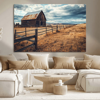 69356982-MGV-CV-36X24-Old Barn Wall Art Canvas Print, Framed Rustic Fence Art Picture Print, Wooden Farmhouse Perfect Rustic Farmhouse Decor Artwork