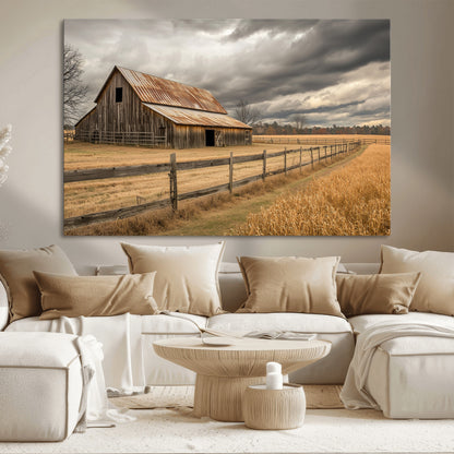 26821575-MGV-CV-36X24-Old Barn Wall Art Canvas Print, Framed Rustic Barn Art Picture Print, Moody Farm Perfect Rustic Farmhouse Decor Artwork