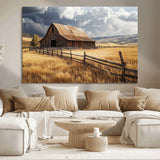 38758826-MGV-CV-36X24-Rustic Barn Wall Art Canvas Print, Framed Moody Barn Art Picture Print, Golden Field Perfect Rustic Farmhouse Decor Artwork