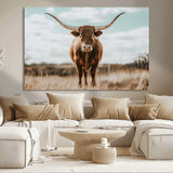 39350715-MGV-CV-36X24-Texas Longhorn Wall Art Canvas Print, Framed Longhorn Cow Art Picture Print, Western Cattle Perfect Rustic Western Decor Artwork