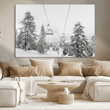 55003599-MGV-CV-36X24-Snowy Ski Lift Wall Art Canvas Print, Framed Winter Forest Art Picture Print, Ski lift Ride Perfect Winter Lodge Decor Artwork
