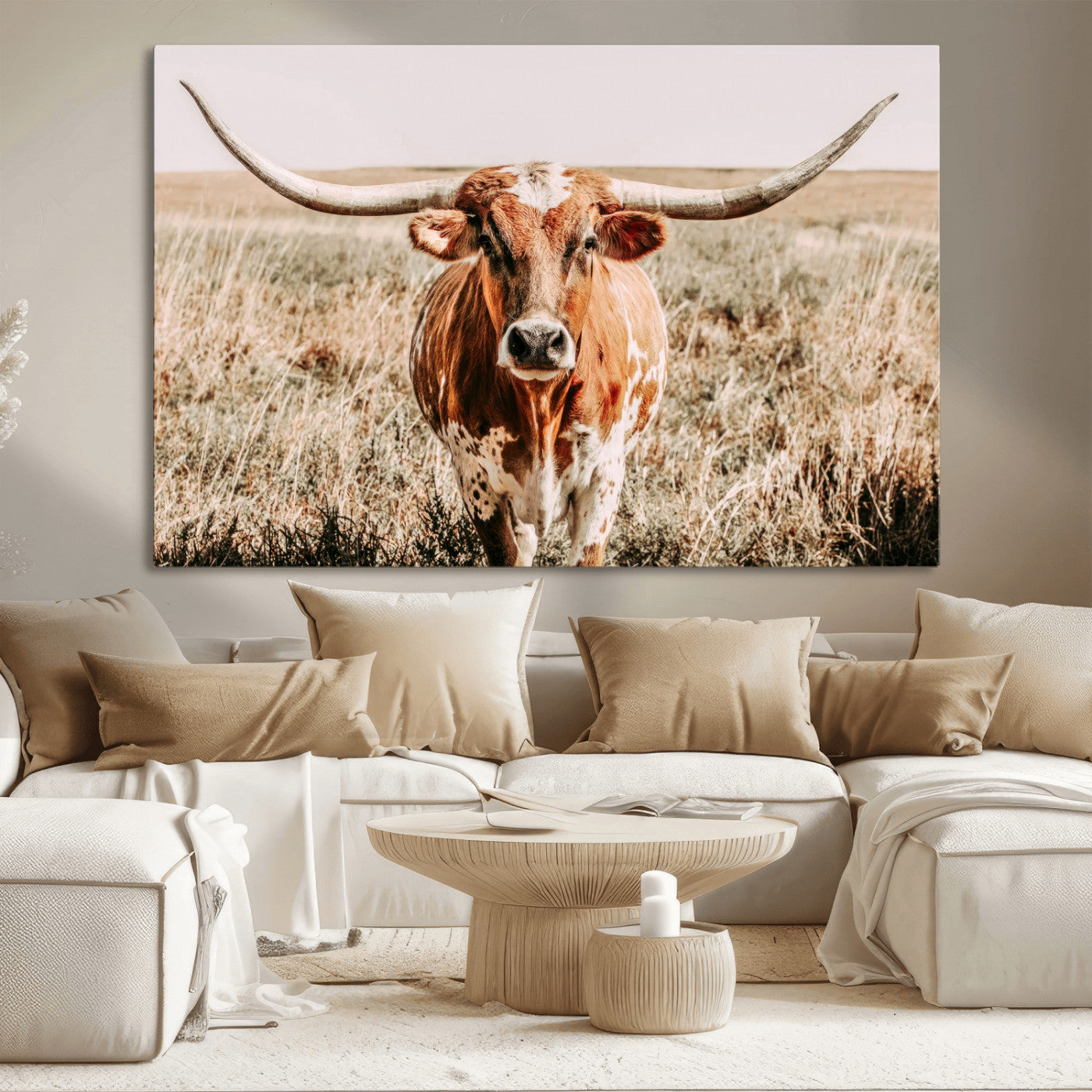 54986862-MGV-CV-36X24-Majestic Longhorn Wall Art – Canvas Print of Graceful Strength & Bold Spirit, Wild Plains Beauty Nature Inspired Rustic Decor for