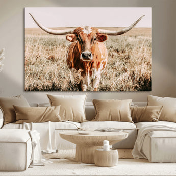 54986862-MGV-CV-36X24-Majestic Longhorn Wall Art – Canvas Print of Graceful Strength & Bold Spirit, Wild Plains Beauty Nature Inspired Rustic Decor for