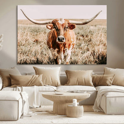 54986862-MGV-CV-36X24-Majestic Longhorn Wall Art – Canvas Print of Graceful Strength & Bold Spirit, Wild Plains Beauty Nature Inspired Rustic Decor for
