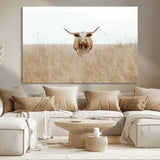 20927060-MGV-CV-36X24-Texas Longhorn Wall Art Canvas Print, Framed Lone Cattle Art Picture Print, Longhorn Bull Perfect Rustic Western Decor Artwork