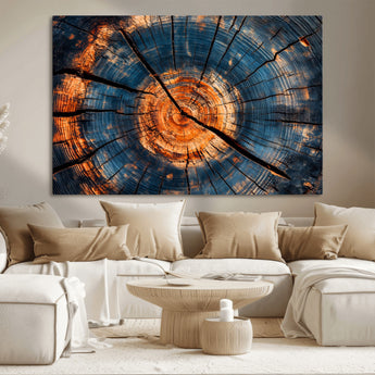 81894502-MGV-CV-36X24-Burnt Wood Wall Art Canvas Print, Framed Aged Timber Art Picture Print, Rustic Tree Slice Perfect Rustic Decor Artwork for Home,