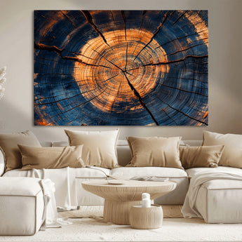 18975622-MGV-CV-36X24-Burnt Wood Wall Art Canvas Print, Framed Aged Timber Art Picture Print, Rustic Tree Slice Perfect Rustic Decor Artwork for Home,