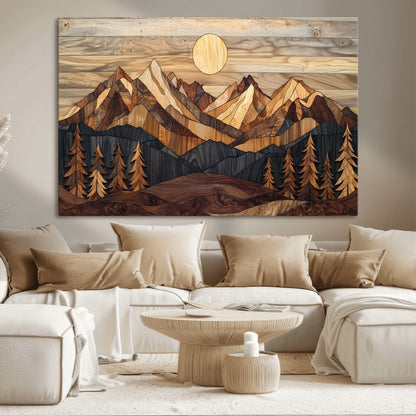 39116082-MGV-CV-36X24-Wood Mountain Landscape Wall Art Canvas Print, Framed Sunset Hills Art Picture Print, Abstract Nature Perfect Boho Decor Artwork