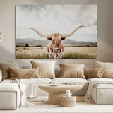80054319-MGV-CV-36X24-Texas Longhorn Wall Art Canvas Print, Framed Western Cow Art Picture Print, Rustic Farmhouse Perfect Farmhouse Decor Artwork
