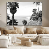 89458520-MGV-CV-36X24-Palm Trees Wall Art Canvas Print, Framed Coastal View Art Picture Print, Ocean Horizon Perfect Monochrome Coast Decor Artwork