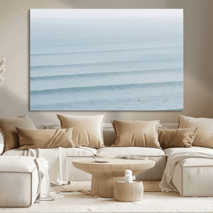 47814787-MGV-CV-36X24-Ocean Waves Wall Art Canvas Print, Framed Solo Surfer Art Picture Print, Wave Lines Perfect Minimalist Ocean Decor Artwork