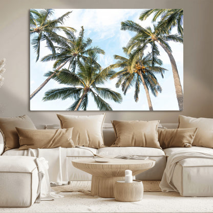 87247012-MGV-CV-36X24-Skyward Palm Trees Wall Art Canvas Print, Framed Tropical Sky Art Picture Print, Coconut Palm Perfect Tropical Skyview Decor