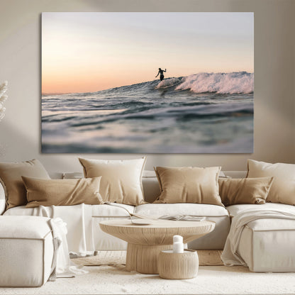 58502923-MGV-CV-36X24-Wave Rider Wall Art Canvas Print, Framed Ocean Wave Art Picture Print, Riding Surf Perfect Sunset Surf Decor Artwork