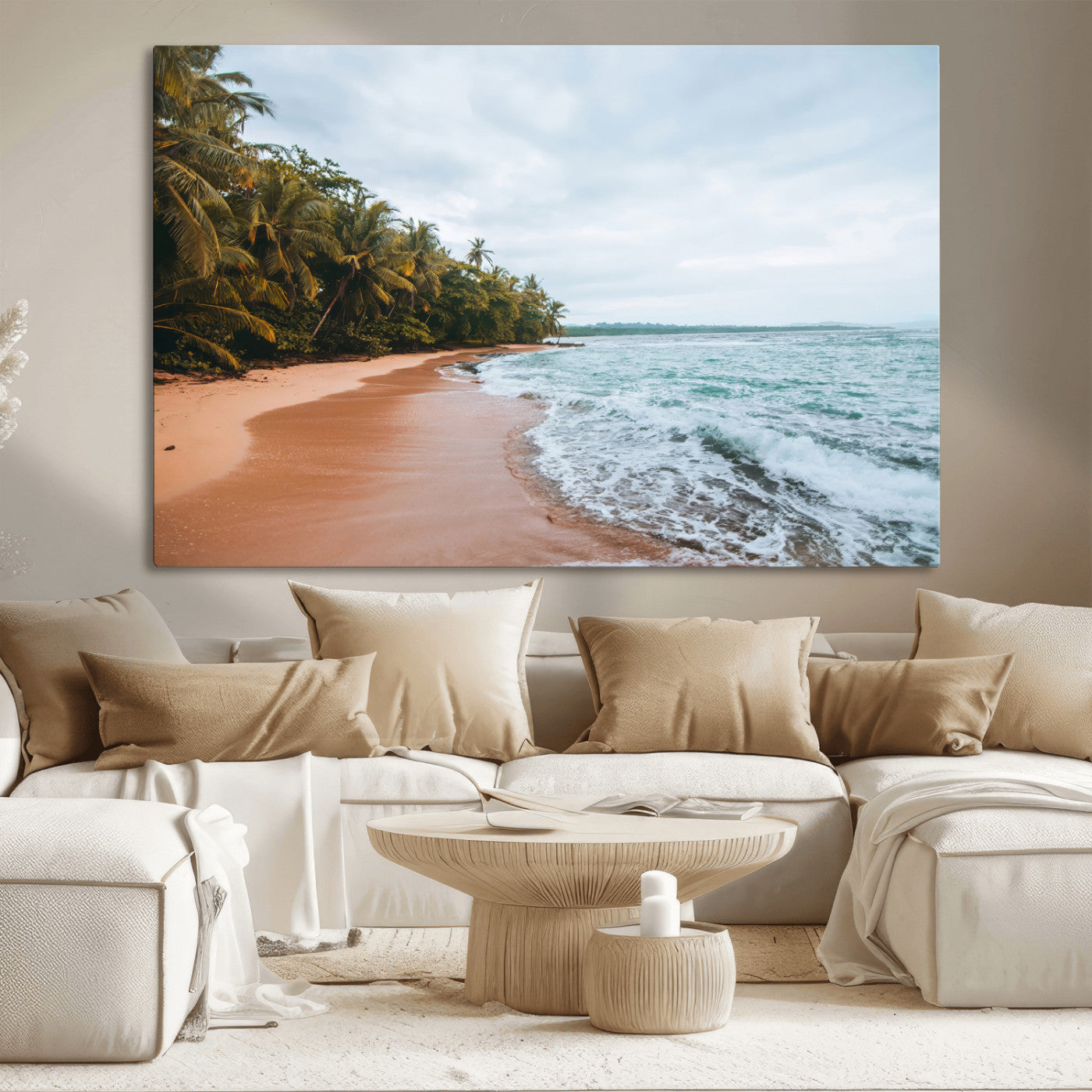 88125882-MGV-CV-36X24-Tropical Shoreline Wall Art Canvas Print, Framed Palm Trees Art Picture Print, Tropical Ocean Perfect Tropical Coastal Decor