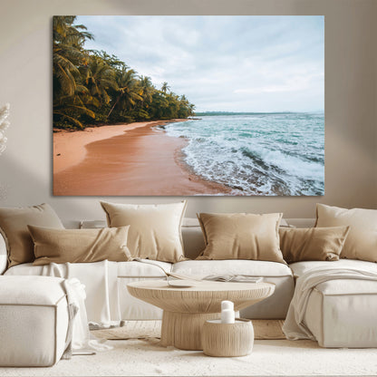 88125882-MGV-CV-36X24-Tropical Shoreline Wall Art Canvas Print, Framed Palm Trees Art Picture Print, Tropical Ocean Perfect Tropical Coastal Decor