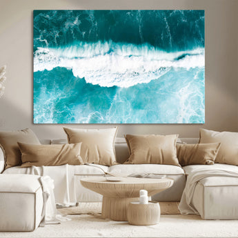 23828594-MGV-CV-36X24-Aerial Waves Wall Art Canvas Print, Framed Ocean Break Art Picture Print, Sea Foam Perfect Tropical Coastal Decor Artwork