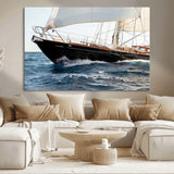 97168626-MGV-CV-36X24-Sailing Yacht Wall Art Canvas Print, Framed Wooden Yacht Art Picture Print, Ocean Waves Perfect Nautical Coastal Decor Artwork