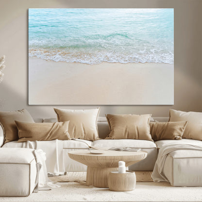 77194056-MGV-CV-36X24-Soft Shoreline Wall Art Canvas Print, Framed Gentle Waves Art Picture Print, Clear Water Perfect Minimalist Coastal Decor Artwork