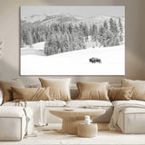 68081143-MGV-CV-36X24-Snowy Bison Wall Art Canvas Print, Framed Winter Forest Art Picture Print, Lone Bison Perfect Monochrome Winter Wild Decor Artwork