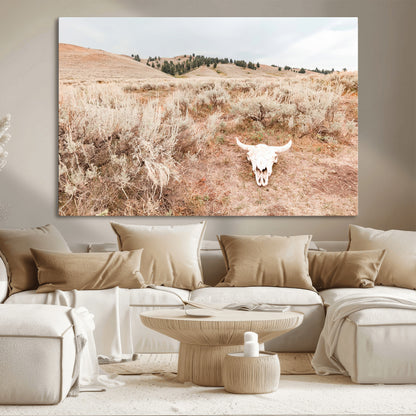 97234735-MGV-CV-36X24-Rustic Bones Wall Art Canvas Print, Framed Desert Sage Art Picture Print, Prairie Skull Perfect Minimal Rustic Decor Artwork