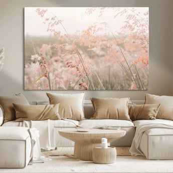 79164340-MGV-CV-36X24-Pastel Grasses Wall Art Canvas Print, Framed Soft Meadow Art Picture Print, Field in Breeze Perfect Pastel Minimal Decor Artwork