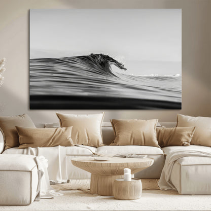 24029476-MGV-CV-36X24-Black Wave Wall Art Canvas Print, Framed Abstract Surf Art Picture Print, Minimalist Ocean Perfect Minimalist Coastal Decor