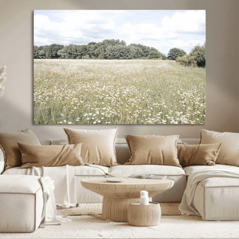 43258946-MGV-CV-36X24-Daisy Field Wall Art Canvas Print, Framed Pastel Flower Art Picture Print, Meadow Bloom Perfect Scandinavian Minimalist Decor