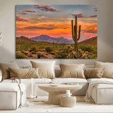 25332783-MGV-CV-36X24-Saguaro Cactus Wall Art Canvas Print, Framed Arizona Sunset Art Picture Print, Sonoran Desert Perfect Southwestern Boho Decor