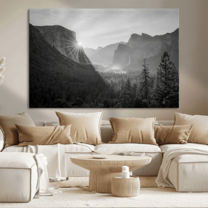 39278955-MGV-CV-36X24-Yosemite Valley Wall Art Canvas Print, Framed El Capitan Art Picture Print, Misty Mountain Perfect Modern Rustic Decor Artwork