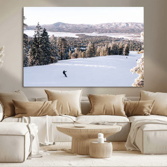 79857868-MGV-CV-36X24-Snowy Mountain Wall Art Canvas Print, Framed Ski Slope Art Picture Print, Winter Forest Perfect Modern Rustic Decor Artwork