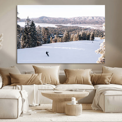 79857868-MGV-CV-36X24-Snowy Mountain Wall Art Canvas Print, Framed Ski Slope Art Picture Print, Winter Forest Perfect Modern Rustic Decor Artwork