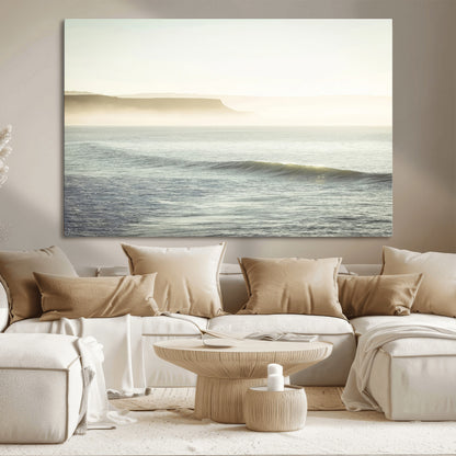 39310633-MGV-CV-36X24-Coastal Cliffs Wall Art Canvas Print, Framed Misty Ocean Art Picture Print, Morning Light Perfect Minimalistic Coastal Decor
