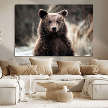 47112103-MGV-CV-36X24-Brown Bear Wall Art Canvas Print, Framed Forest Wildlife Art Picture Print, Woodland Bear Perfect Rustic Cabin Decor Artwork