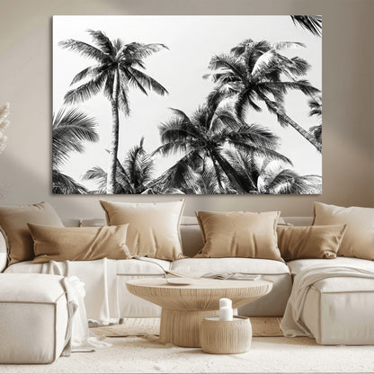 46641801-MGV-CV-36X24-Palm Tree Wall Art Canvas Print, Framed Black White Tropics Art Picture Print, Monochrome Palms Perfect Modern Tropical Minimalist