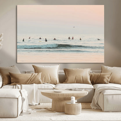 98888919-MGV-CV-36X24-Pastel Ocean Wall Art Canvas Print, Framed Soft Sunset Swimming Art Picture Print, Calm Sea Horizon Perfect Soft Coastal
