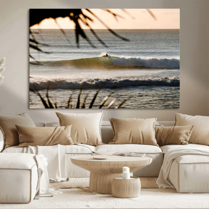 24896468-MGV-CV-36X24-Sunset Surf Wall Art Canvas Print, Framed Golden Waves Art Picture Print, Tropical Ocean Perfect Tropical Boho Decor Artwork