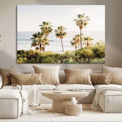 94707294-MGV-CV-36X24-California Coast Wall Art Canvas Print, Framed Palm Trees Art Picture Print, Coastal Landscape Perfect Coastal Minimalist Decor